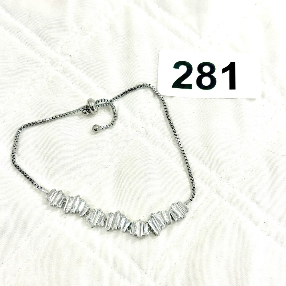 Prism Baguette Tennis Bracelet Swarovski Crystal Stones 18K White Gold Plated